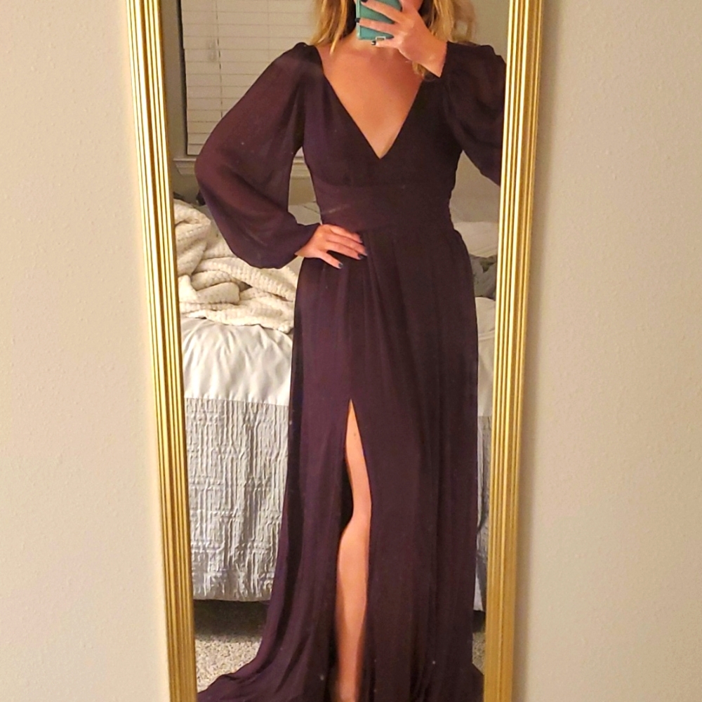 Lulu's Plum Chiffon Evening/Bridesmaid Gown size: S (fits s/m 4-6)